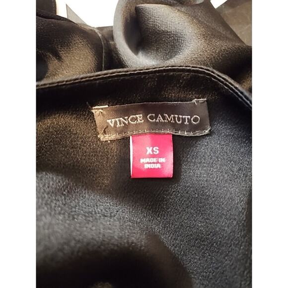 VINCE CAMUTO Womens Black Ruffled cuff Satin Formal Long Sleeve Faux Wrap Top XS - Picture 6 of 7